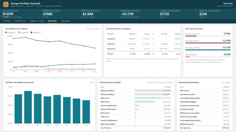 Cash Flow report page